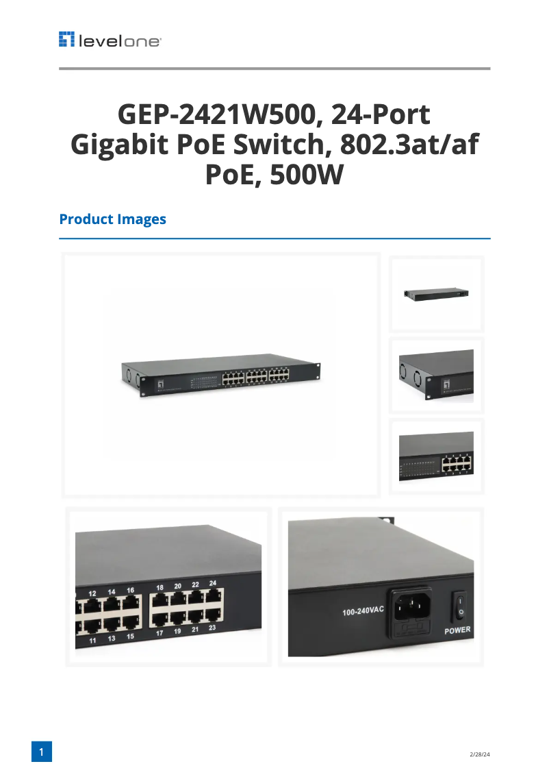 Página 1 del manual Ficha técnica LevelOne GEP-2421W500