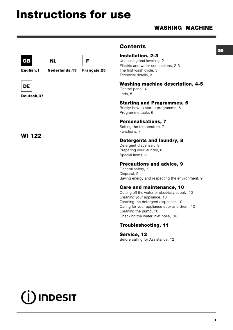 Imagen de la primera página del manual del dispositivo WI 122