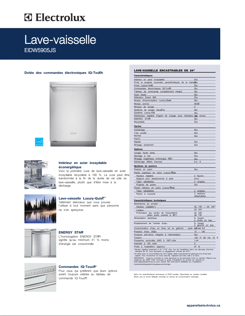 Página 1 del manual Ficha técnica Electrolux EIDW5905JW