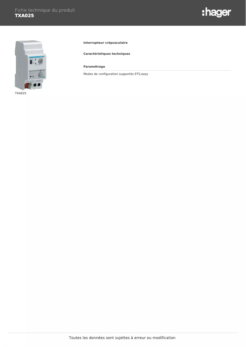 Imagen de la primera página del manual del dispositivo TXA025