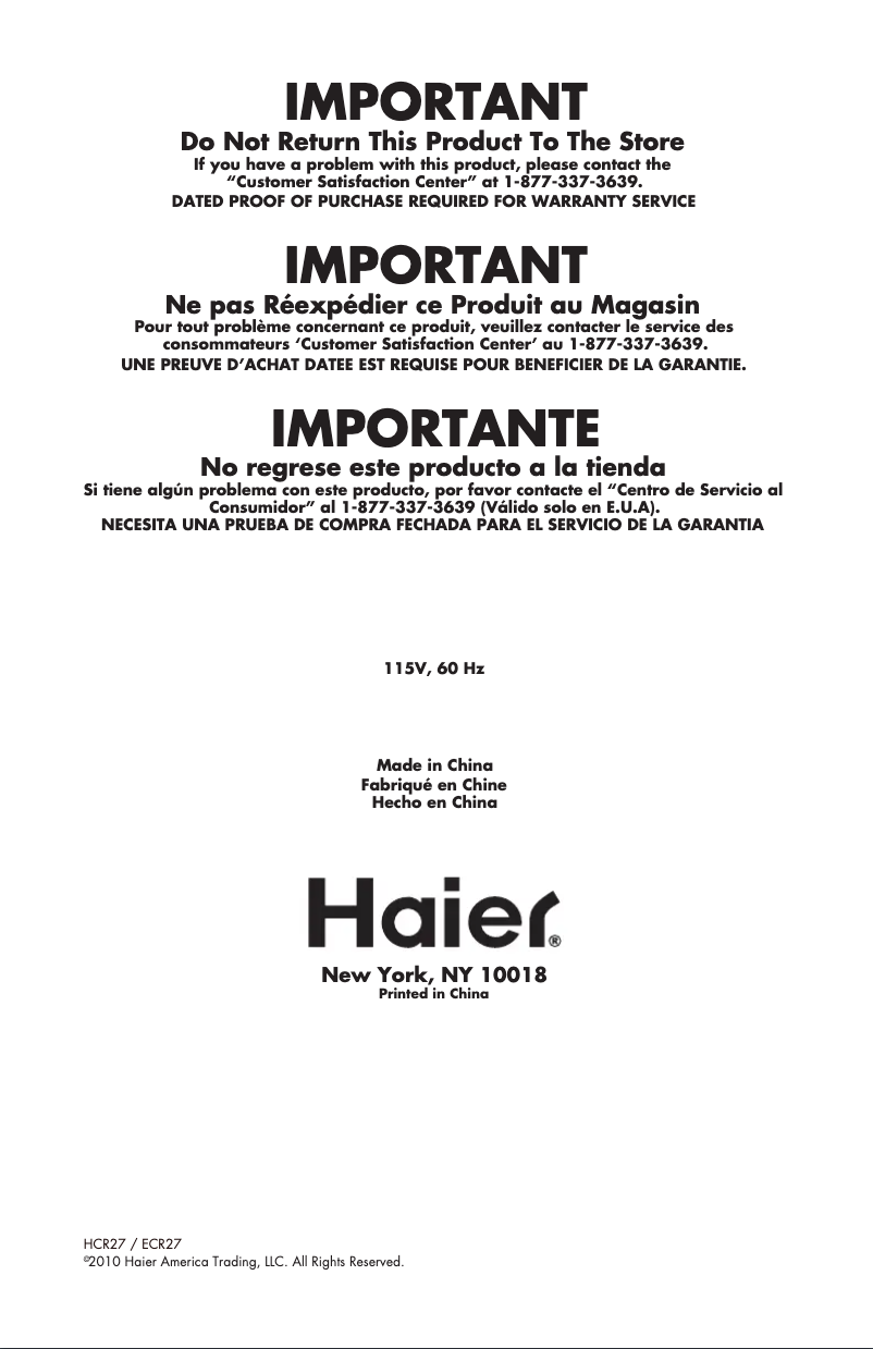 Página 1 del manual Manual de usuario Haier ECR27B