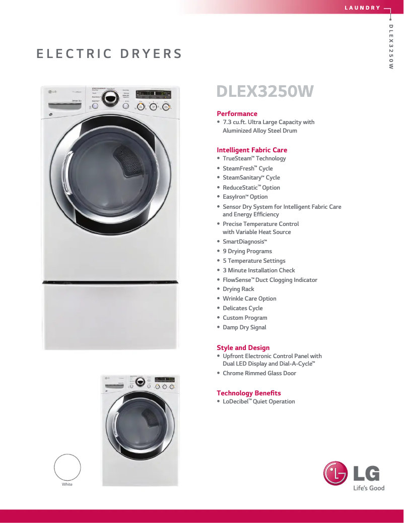 Página 1 del manual Ficha técnica LG DLEX3250W