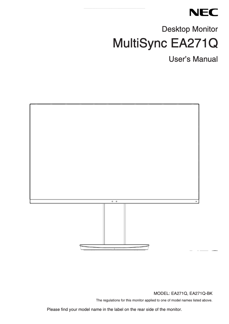 Página nº 1 - Manual de usuario NEC MultiSync EA271Q