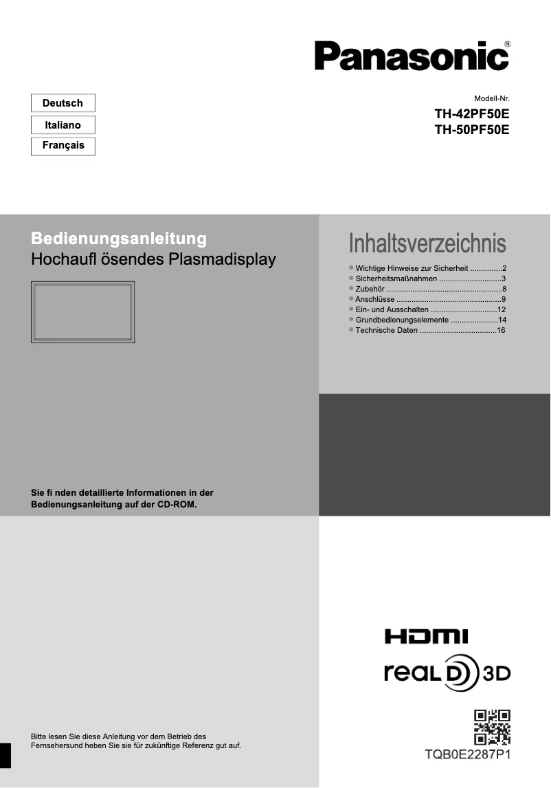 Página nº 1 - Manual de usuario Panasonic TH-42PF50E
