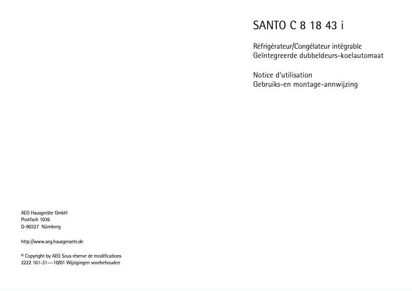 Página nº 1 - Manual de usuario AEG SANTO C 81843 I