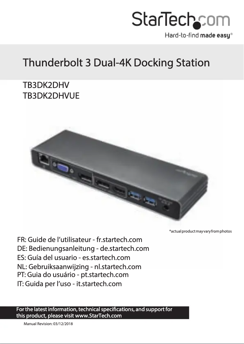 Página 1 del manual Manual de usuario StarTech.com TB3DK2DH