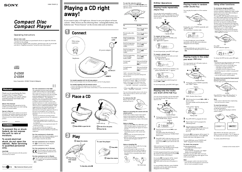 Página 1 del manual Manual de usuario Sony D-E505