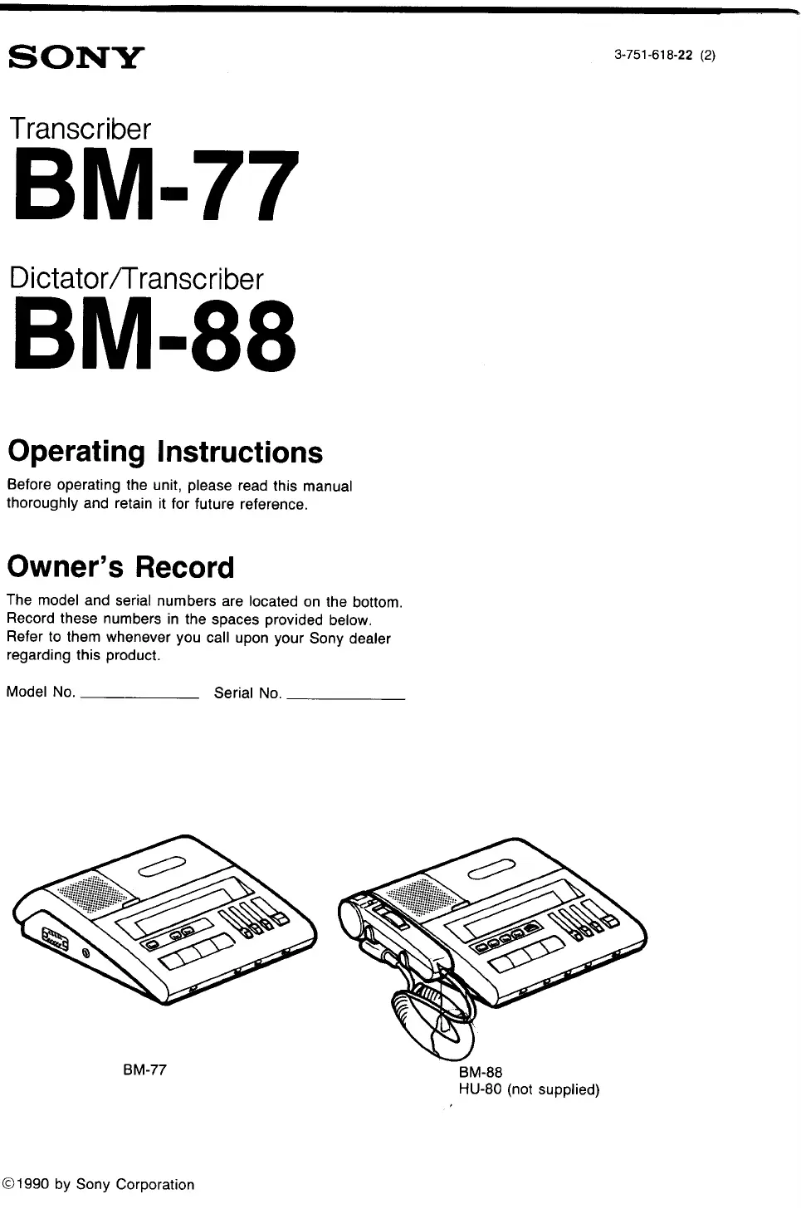 Página 1 del manual Manual de usuario Sony BM-77