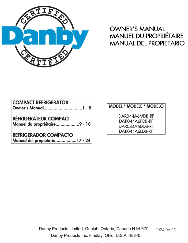Página nº 1 - Manual de usuario Danby DAR044A6MDB-RF