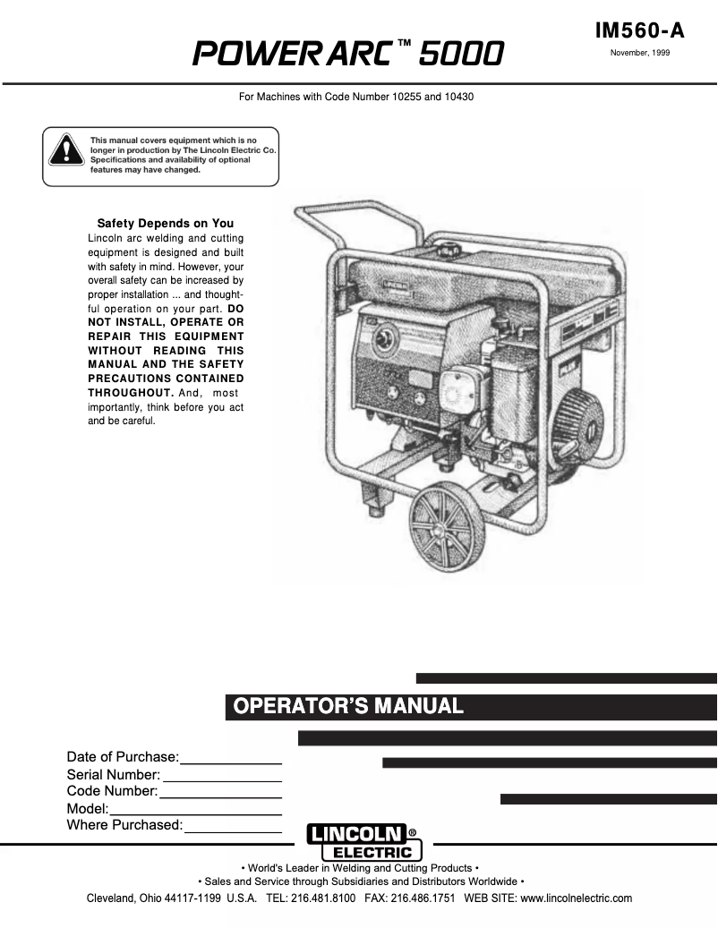 Página nº 1 - Manual de usuario Lincoln Electric Power Arc 5000