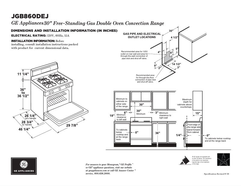Página 1 del manual Ficha técnica GE JGB860DEJWW