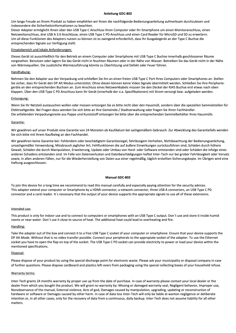 Imagen de la primera página del manual del dispositivo GDC-802