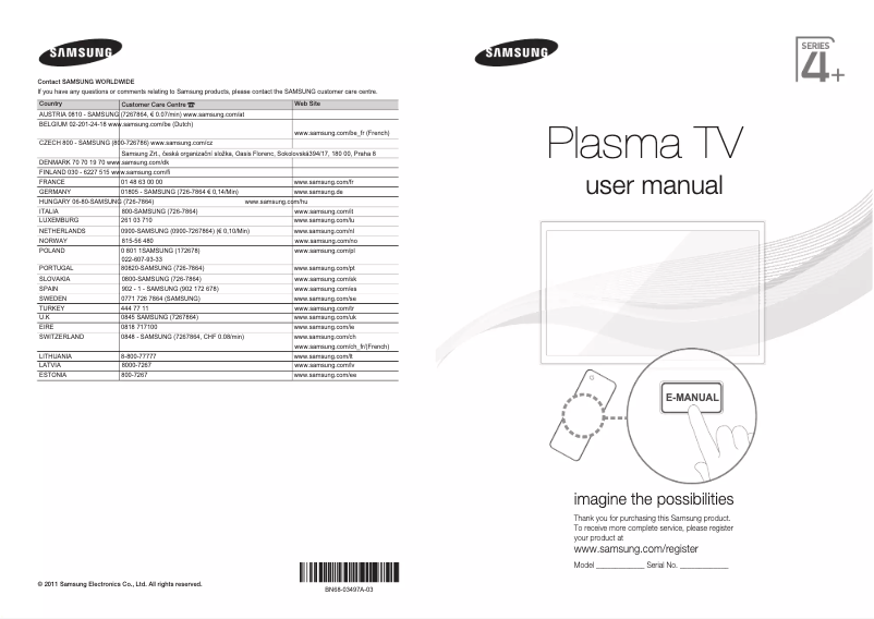 Imagen de la primera página del manual del dispositivo PS43D490A1W