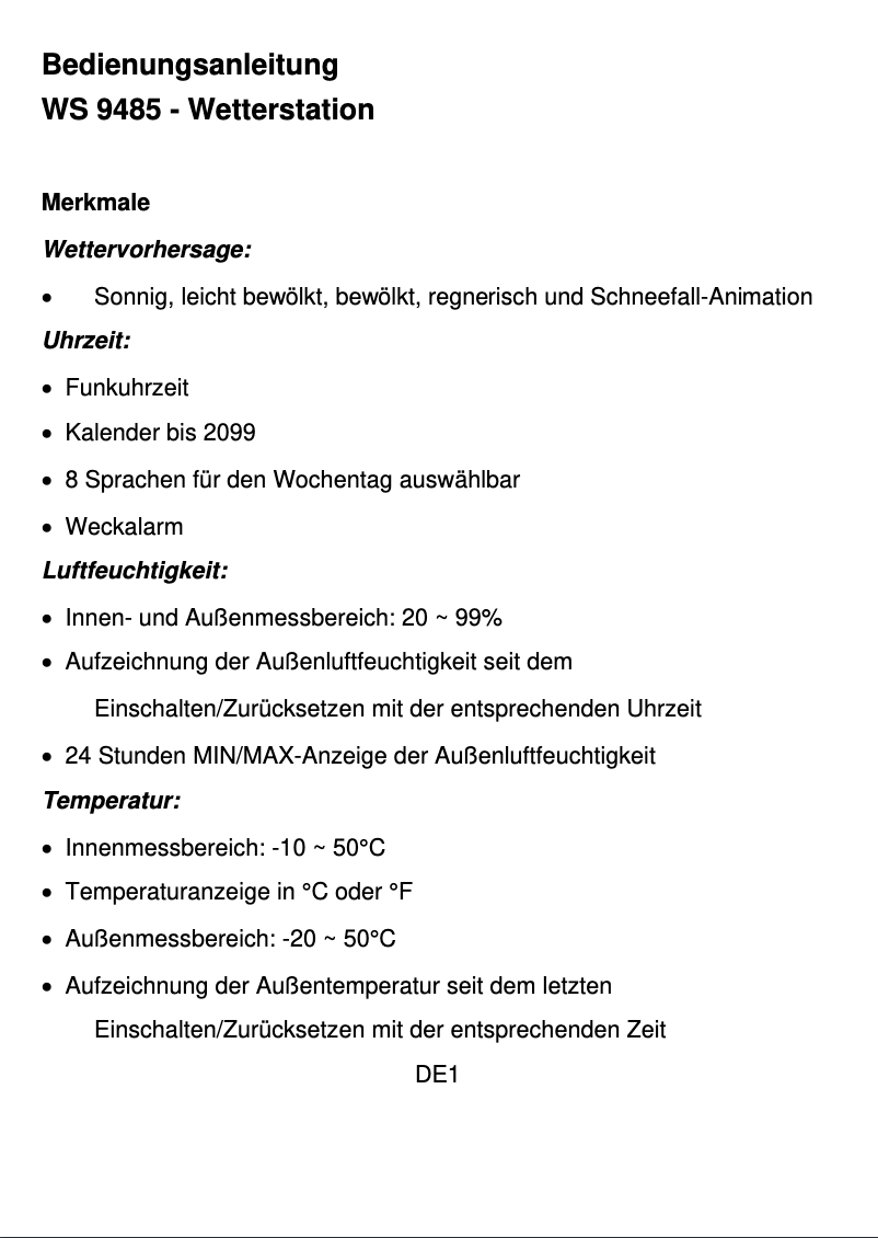 Página 1 del manual Manual de usuario Techno Line WS 9485