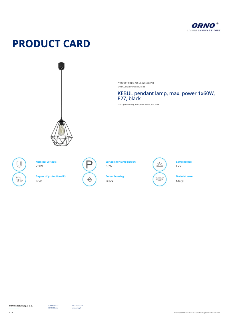 Imagen de la primera página del manual del dispositivo AD-LD-6265BE27M