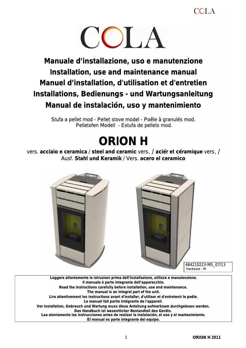 Imagen de la primera página del manual del dispositivo Orion Acciaio