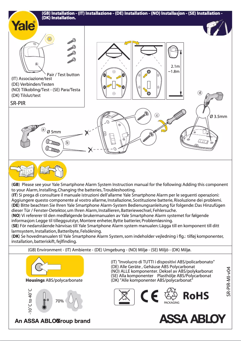 Página 1 del manual Manual de usuario Yale SR-A100-0PIR