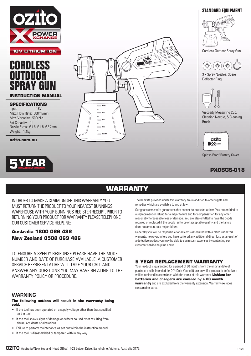 Página 1 del manual Manual de usuario Ozito PXOSGS-018