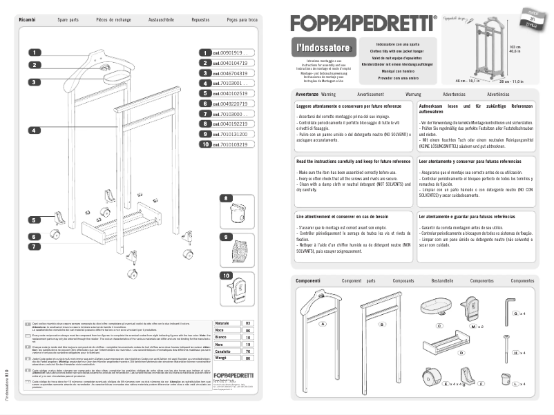 Página 1 del manual Manual de usuario Foppapedretti L'Indossatore