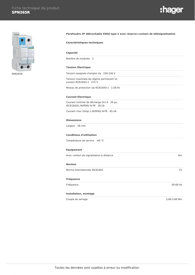 Imagen de la primera página del manual del dispositivo SPN265R