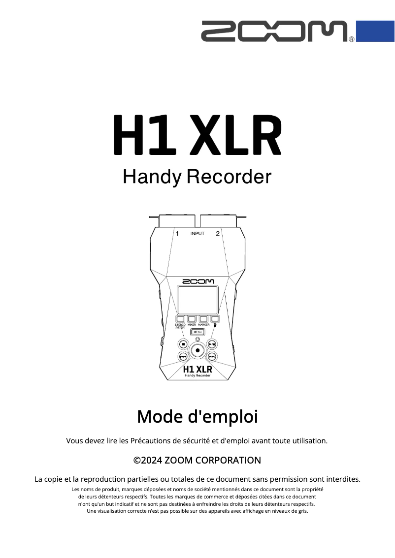 Imagen de la primera página del manual del dispositivo H1 XLR