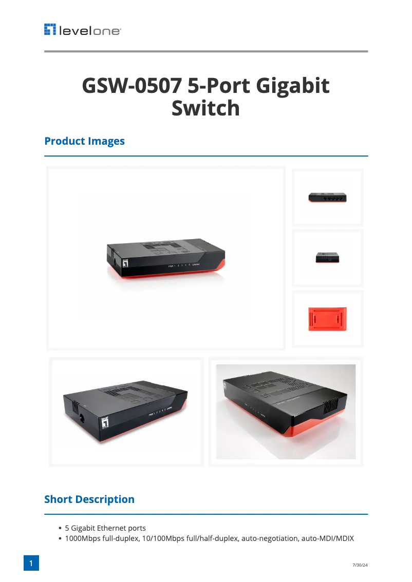 Página 1 del manual Ficha técnica LevelOne GSW-0507