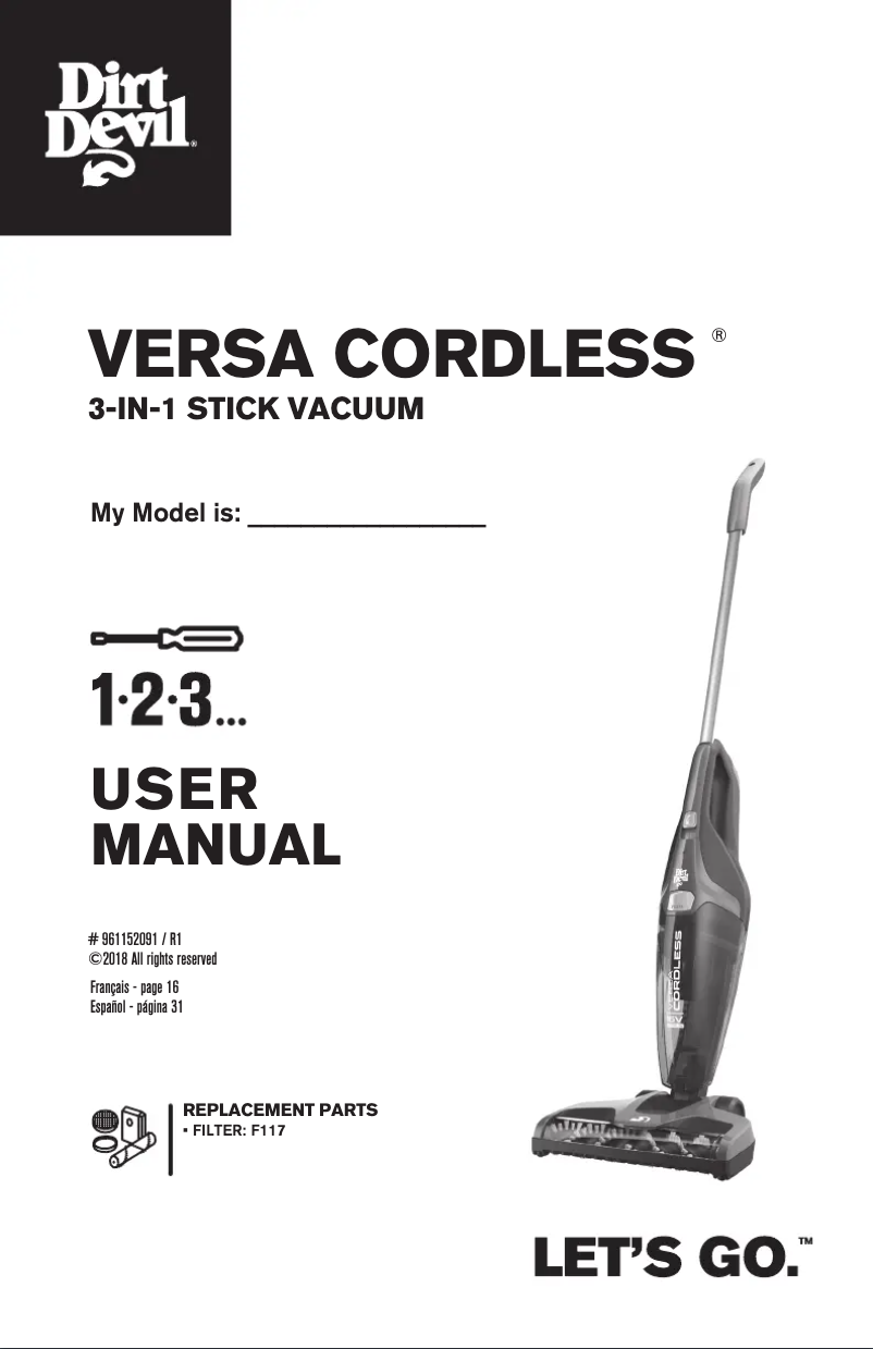 Página 1 del manual Manual de usuario Dirt Devil Versa Cordless 3-in-1