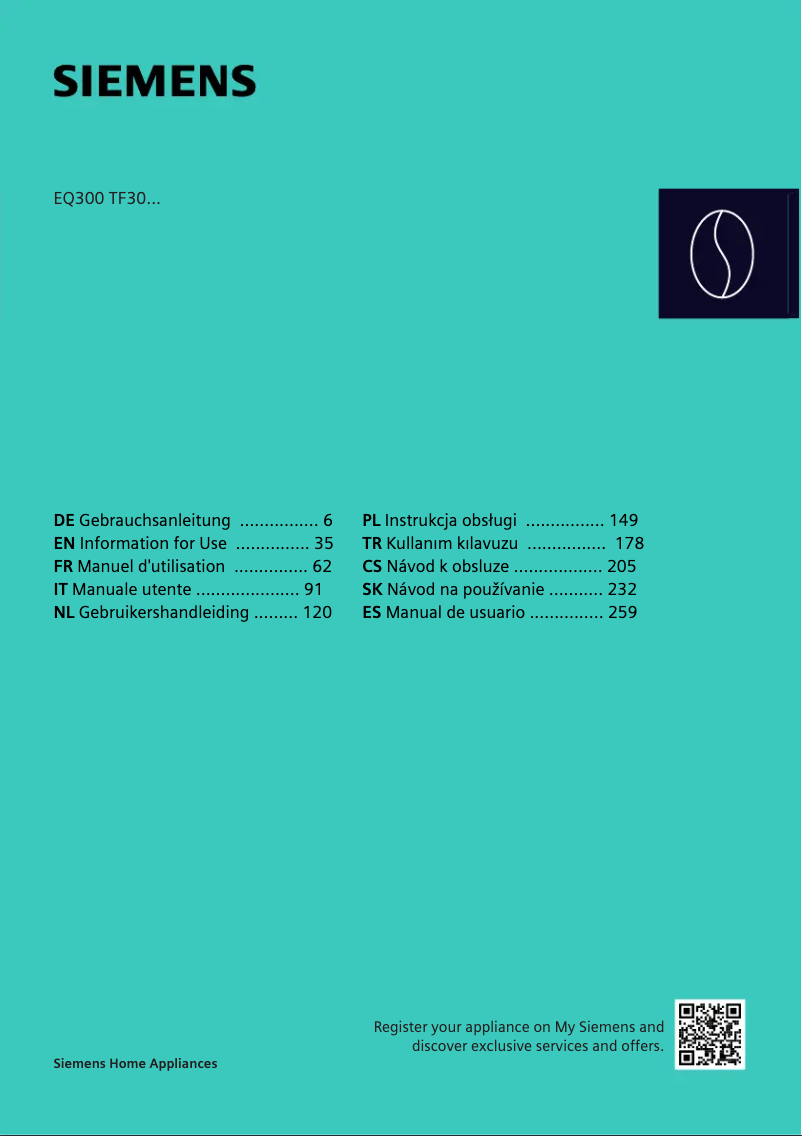Página 1 del manual Manual de usuario Siemens EQ300 TF301E19