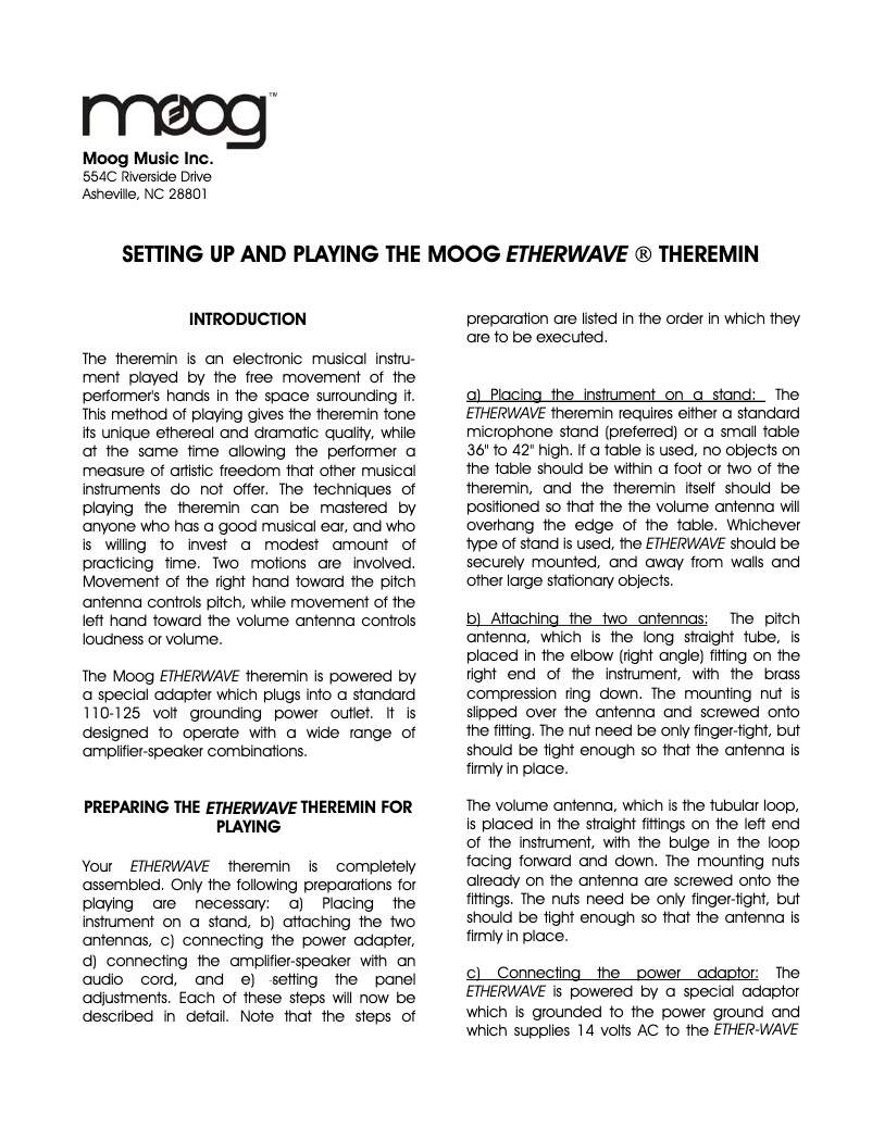 Página 1 del manual Manual de usuario Moog Etherwave Theremin