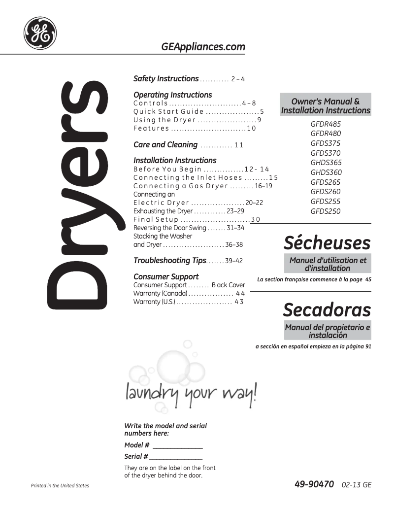 Imagen de la primera página del manual del dispositivo GFDS265EFMC