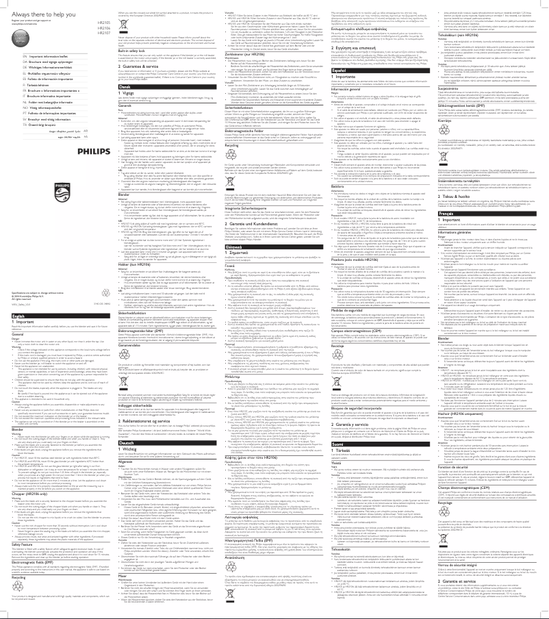 Imagen de la primera página del manual del dispositivo Daily Collection HR2107