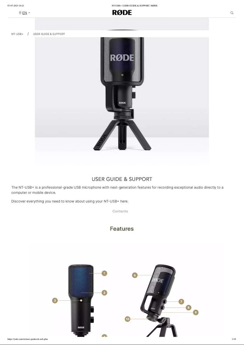 Página 1 del manual Manual de usuario Røde NT-USB+