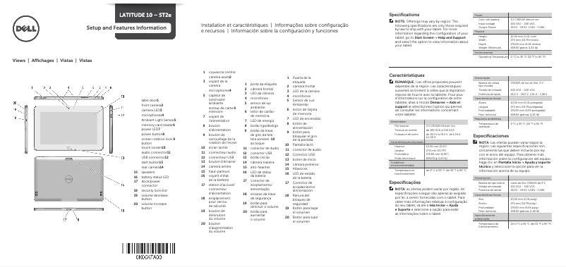Página 1 del manual Guía de instalación Dell Latitude 10 ST2e