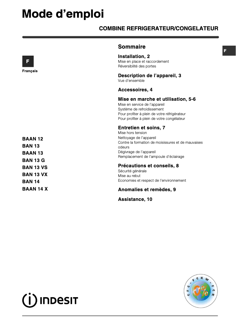 Imagen de la primera página del manual del dispositivo BAN 13 V (FR)