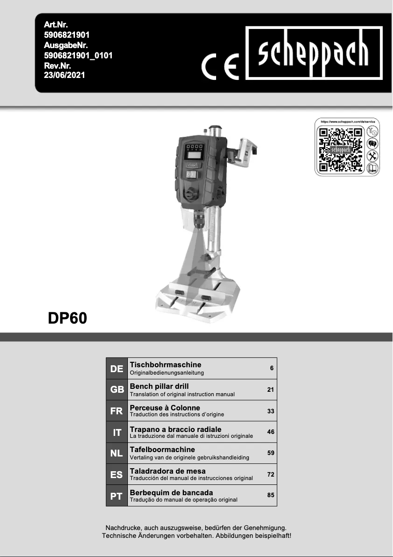 Página 1 del manual Manual de usuario Scheppach DP60