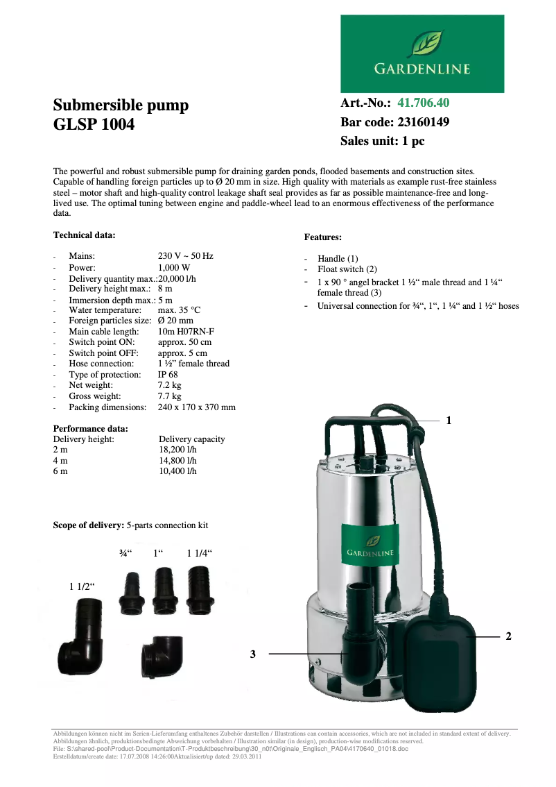 Página 1 del manual Manual de usuario Gardenline GLSP 1004