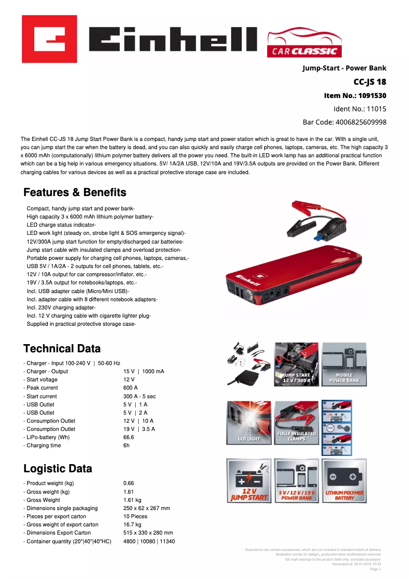 Página 1 del manual Ficha técnica Einhell CC-JS 18