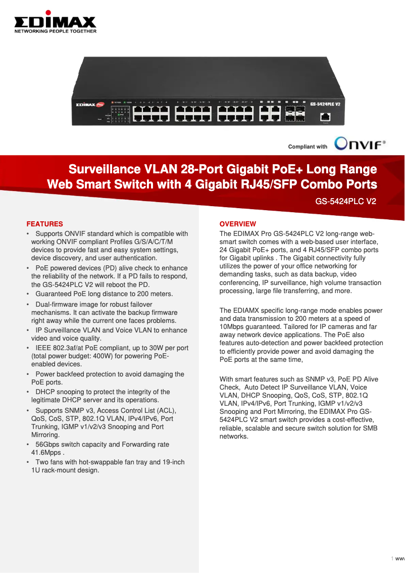 Página nº 1 - Ficha técnica Edimax GS-5424PLC V2