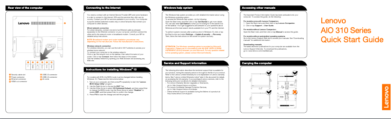Imagen de la primera página del manual del dispositivo IdeaCentre AIO 310