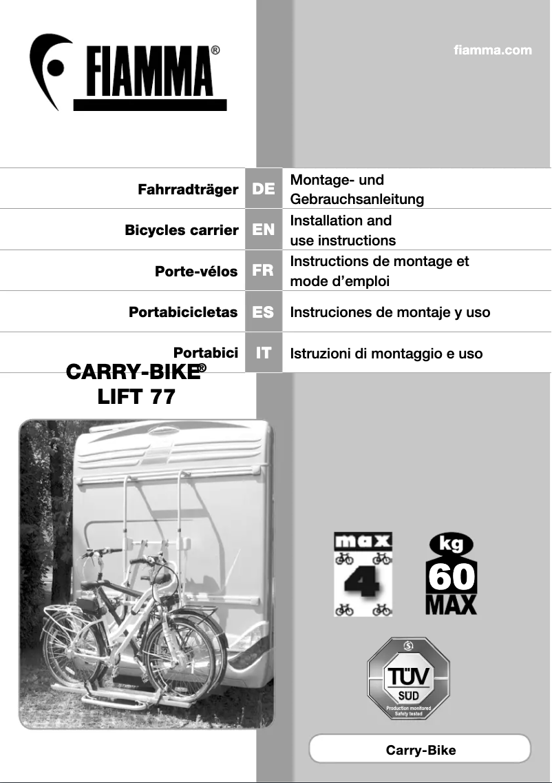 Imagen de la primera página del manual del dispositivo Carry-Bike Lift 77