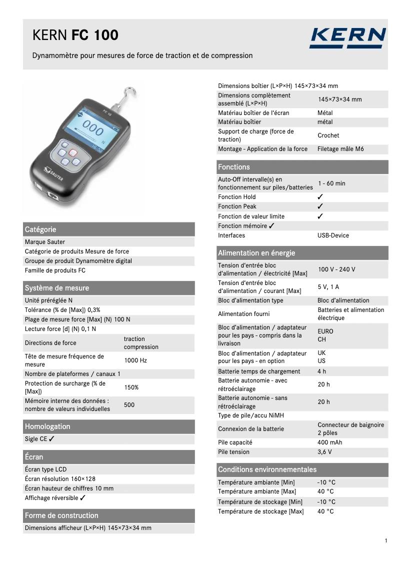 Página 1 del manual Ficha técnica Sauter FC 100