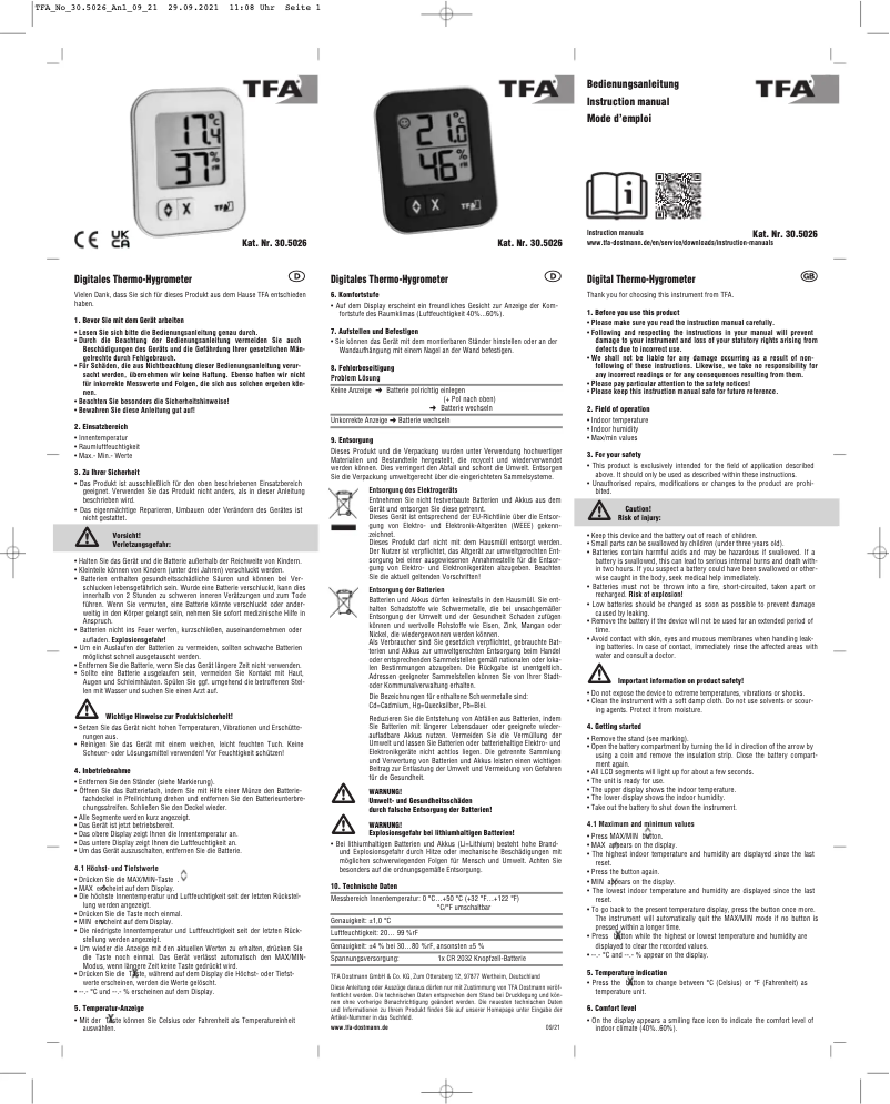 Página nº 1 - Manual de usuario TFA Moxx 30.5026.01