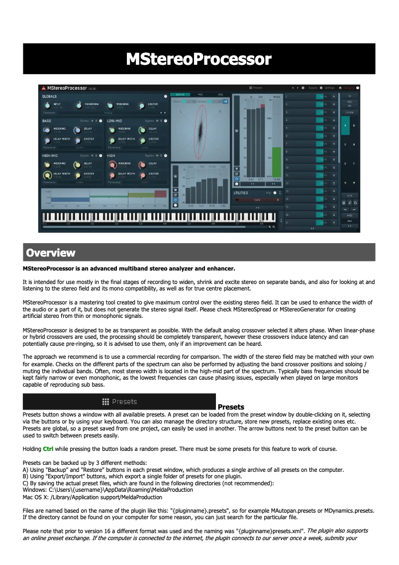 Imagen de la primera página del manual del dispositivo MStereoProcessor