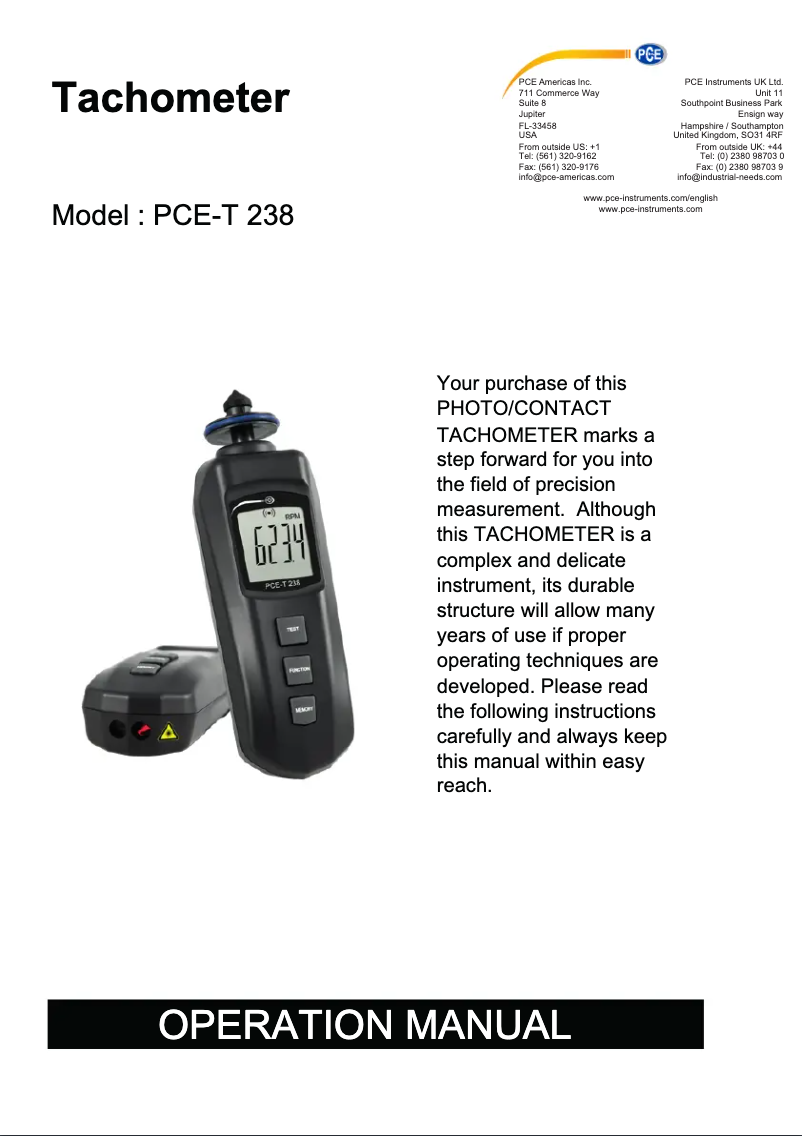 Página nº 1 - Manual de usuario PCE Instruments PCE-T 238