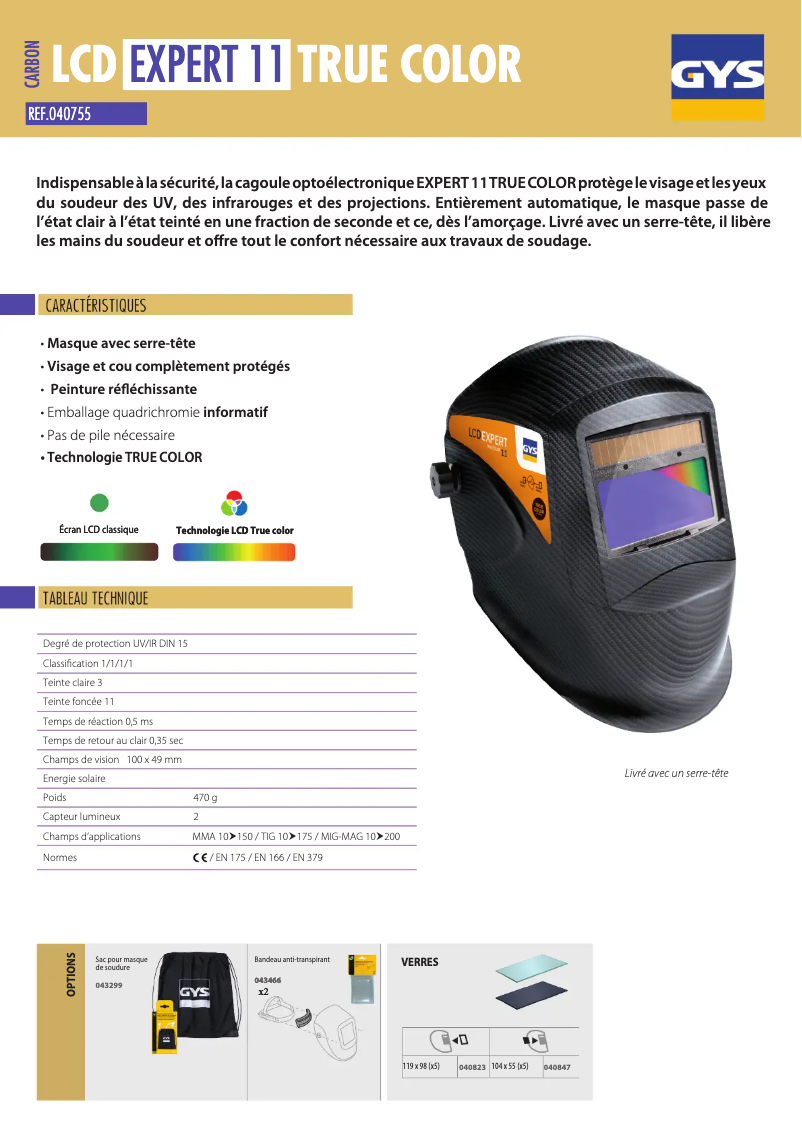 Página 1 del manual Ficha técnica GYS LCD Expert 11