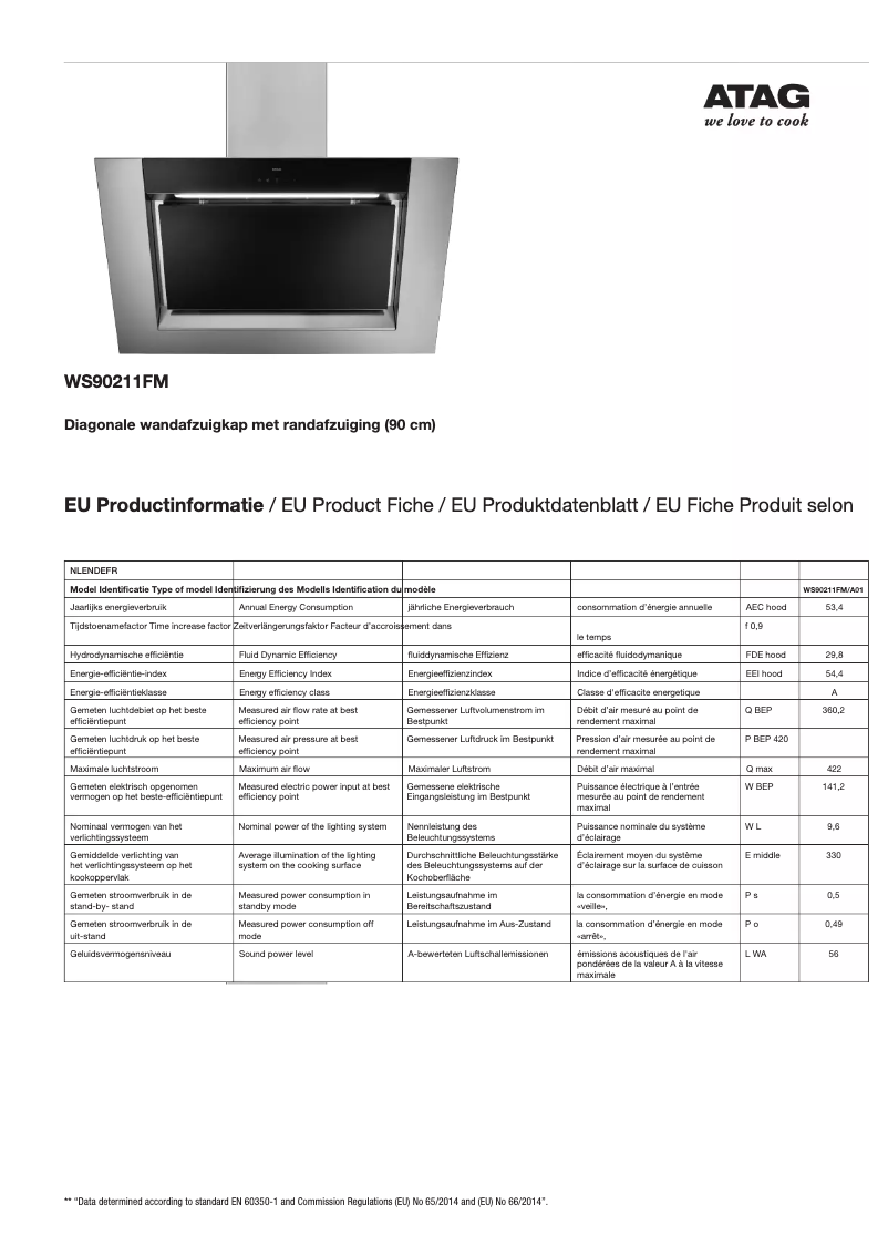 Página 1 del manual Ficha técnica Atag WS90211FM