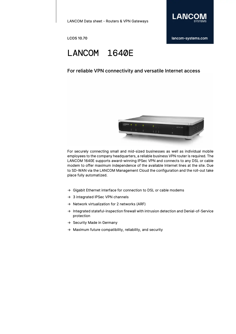 Página 1 del manual Ficha técnica Lancom 1640E