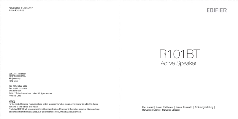 Imagen de la primera página del manual del dispositivo R101BT