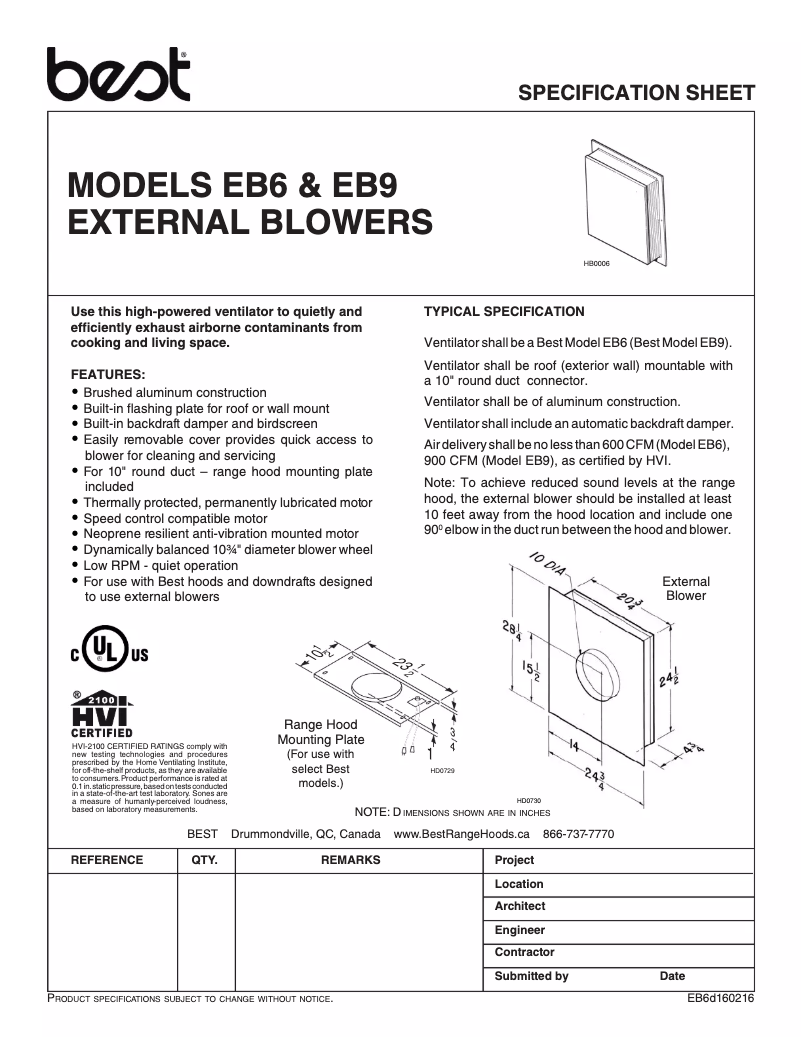 Página 1 del manual Ficha técnica Best EB9