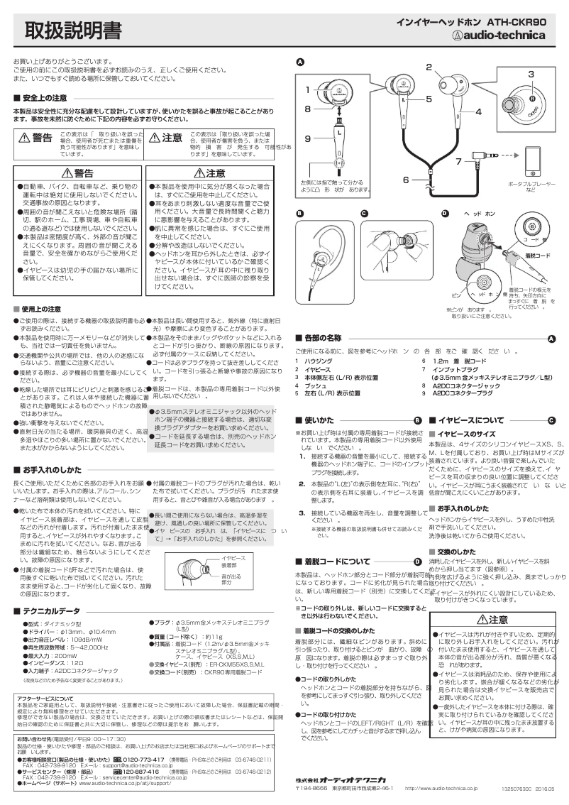 Imagen de la primera página del manual del dispositivo ATH-CKR90